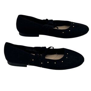 Wonder Nation Womens Black Faux Suede Ballet Flats W/ Gold Studs Size 4